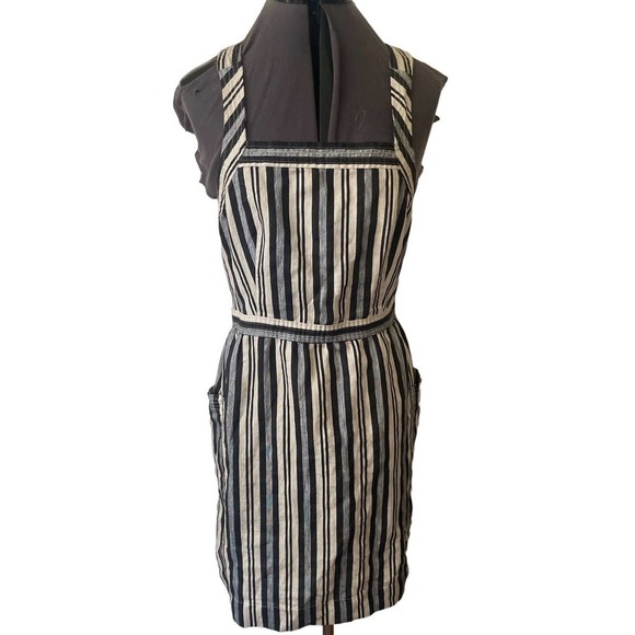 Madewell Linen Blend Apron Mini Dress In Evelyn Stripe, NWT Size 4 - Picture 2 of 4